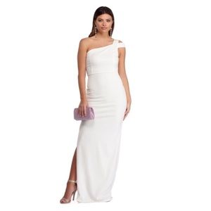 Windsor White one shoulder evening gown